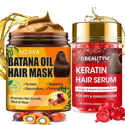 Batana Oil for Hair Growth & Keratin Hair Treatment Serum,Batana Hair Mask for Damaged Hair and Growth,40 Capsules Leave-in Hair Oil Anti Frizz Hair Conditioner Serum