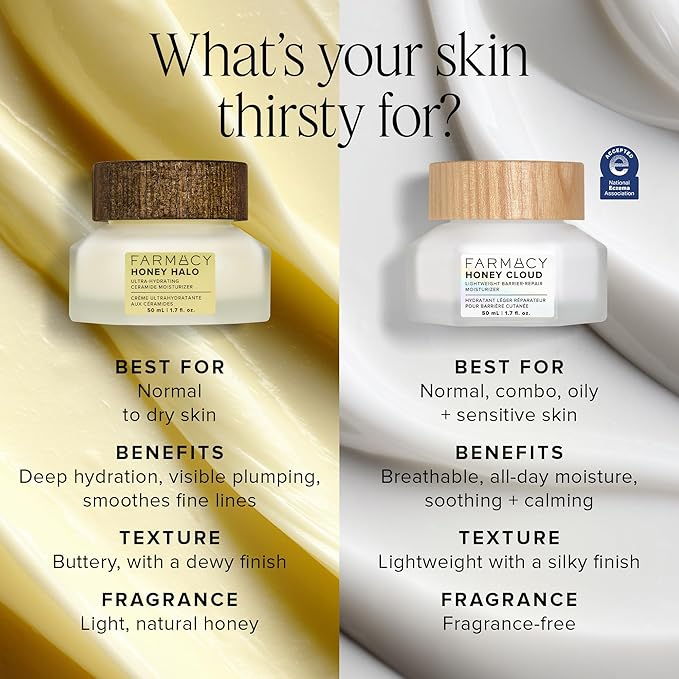 Farmacy Ceramide Face Moisturizer - Honey Halo Hydrating Facial Moisturizer for Dry Skin - Plumps, Soothes + Restores Skin with Potent Ceramides + Buckwheat Honey for a Dewy, Healthy Glow (50ml)