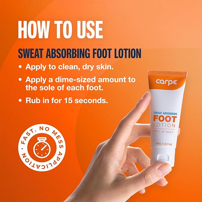 Carpe Sweat Absorbing Foot Lotion, A Dermatologist-Recommended Solution to Stop Sweaty, Smelly feet, Helps Prevent blisters, Great for hyperhidrosis (Pack of Two)
