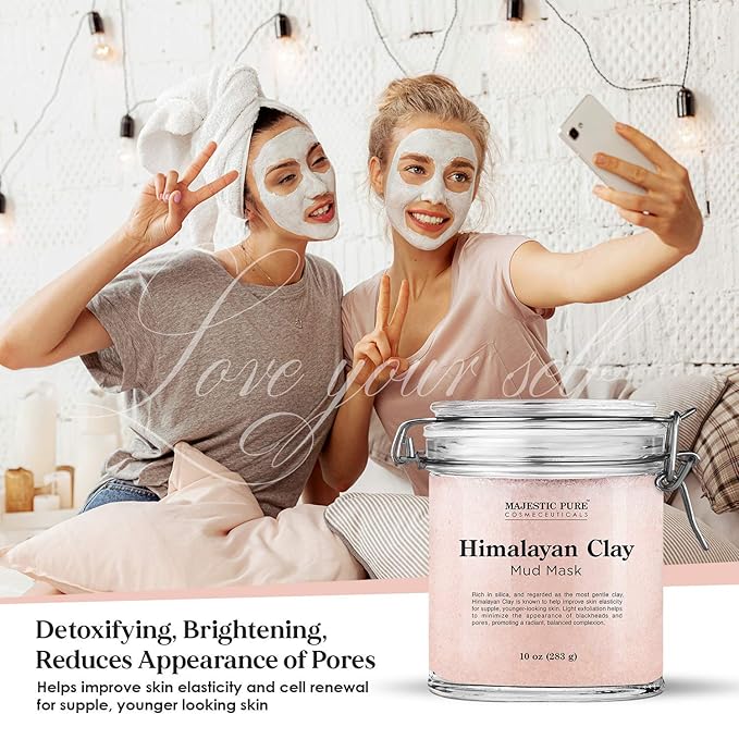 Majestic Pure Himalayan Clay Mud Mask for Face and Body Exfoliating and Facial Acne Fighting Mask - Reduces Appearance of Pores, 10 oz