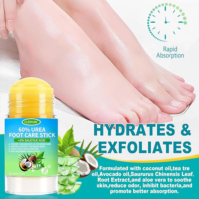 60% Urea Cream Stick with 2% Salicylic Acid, Anti-Cracking Foot & Hand Cream Moisturizer for Dry Cracked Heel Feet, Knee, Elbow, Foot Balm Stick for Callus Remover & Dead Skin Softener (1)