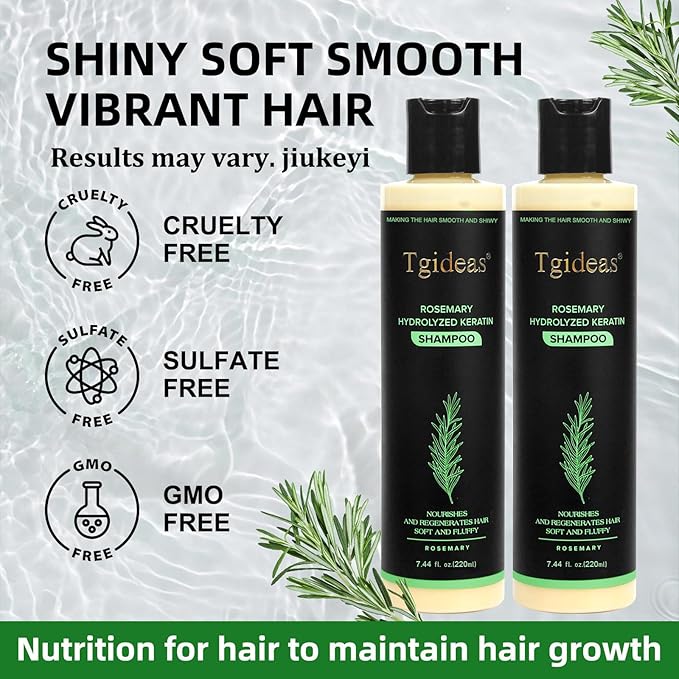 Organic Rosemary Hair Growth Shampoo for Women and Men-Natural Thickening & Strengthening Shampoo with Hydrolyzed Keratin for Thinning Hair & Hair Loss 7.4 fl.oz - 2 Packs