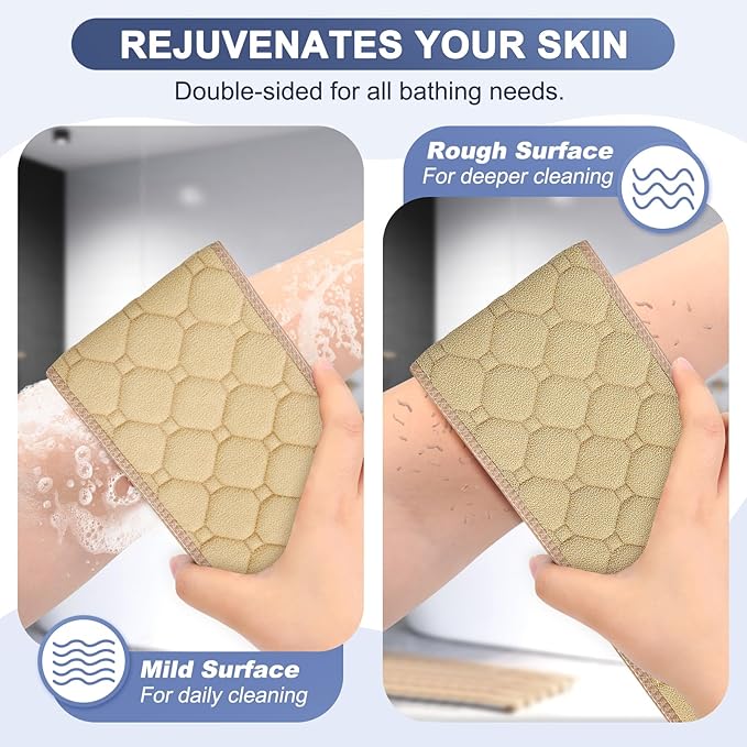 Exfoliating Back Scrubber with Handles, 39 Inch Double-Sided Back Exfoliator Body Scrub Towel, Exfoliating Washcloth Bath Tool for Use in Shower, Back Washer to Deep Clean Your Skin for Men & Women