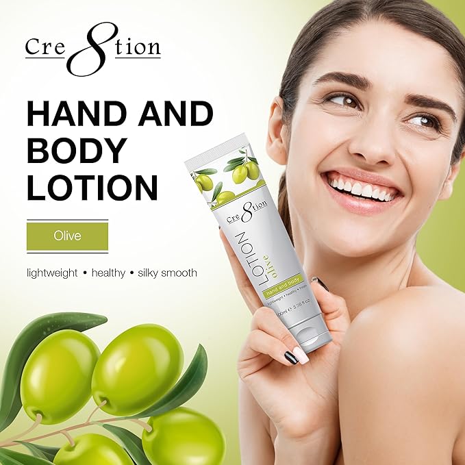 Cre8tion Spa Olive Hand & Body Lotion, Luxurious Lightweight Moisturizer for Silky, Smooth Skin, 3.3 Fl Oz