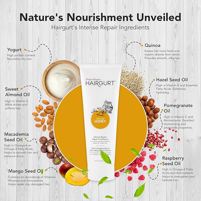 Almond Honey Intense Repair Yogurt Conditioner – Deep Moisture for Dry & Brittle Hair – Sulfate-Free, Natural Ingredients, 8 oz