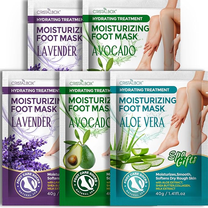 Moisturizing Foot Mask 5 Pack,Hydrating Foot Masks for Dry Cracked Feet,Moisturizing Socks Dry Skin Moisturizer for Soft and Smooth Touch Feet,Foot Care Spa Gifts for Women Men Stocking Stuffers