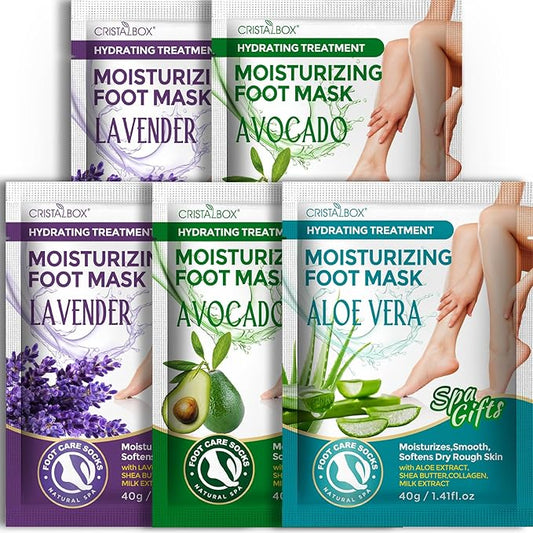 Moisturizing Foot Mask 5 Pack,Hydrating Foot Masks for Dry Cracked Feet,Moisturizing Socks Dry Skin Moisturizer for Soft and Smooth Touch Feet,Foot Care Spa Gifts for Women Men Stocking Stuffers