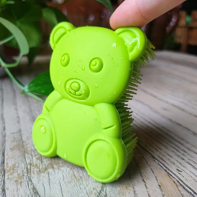 Premium Sensory Brush for Kids or Autism,Soft Silicone Body Scrubber,2 in 1 Sensory Room Occupational Therapy Fidget Brushes,Silicone Loofah,Pets Shower Brushes Bath Brush Shampoo Brush（Bear-Green）