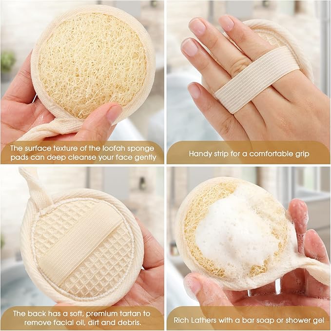 Face Exfoliating Loofah Pads Scrubber, 6 Pcs Luffa Facial Cleanser Sponges Brush, Natural loofa Exfoliator Scrub Pad for Massage Pores and Cleansing Blackheads for Men Women Without Hurting Skin