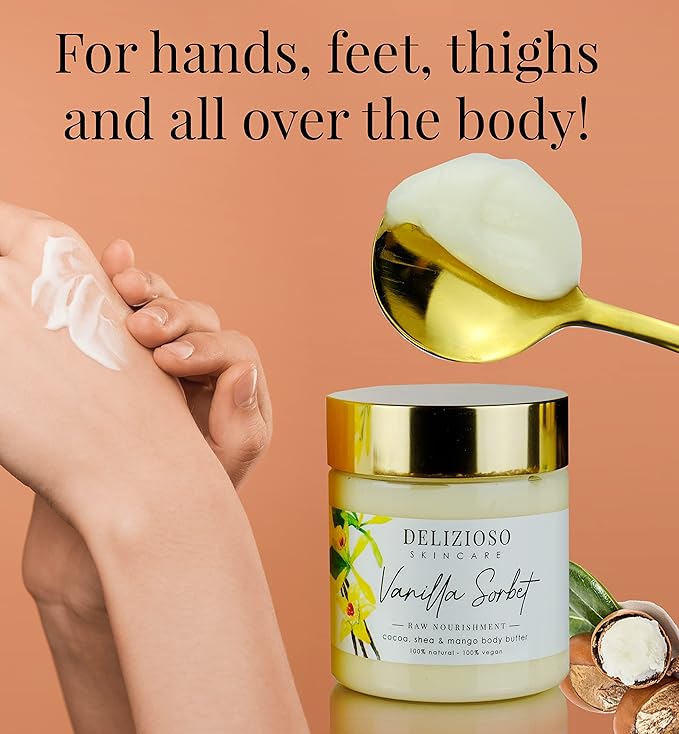 Citrus Peel 100% Natural & Vegan Raw Nourishment Body Butter - Cocoa, Shea & Mango Butter - Rich, Quick Absorbing Moisturizer For Full Body, Hands & Feet - Handmade, Cruelty Free, with Organics, Delizioso Skincare - 8 oz