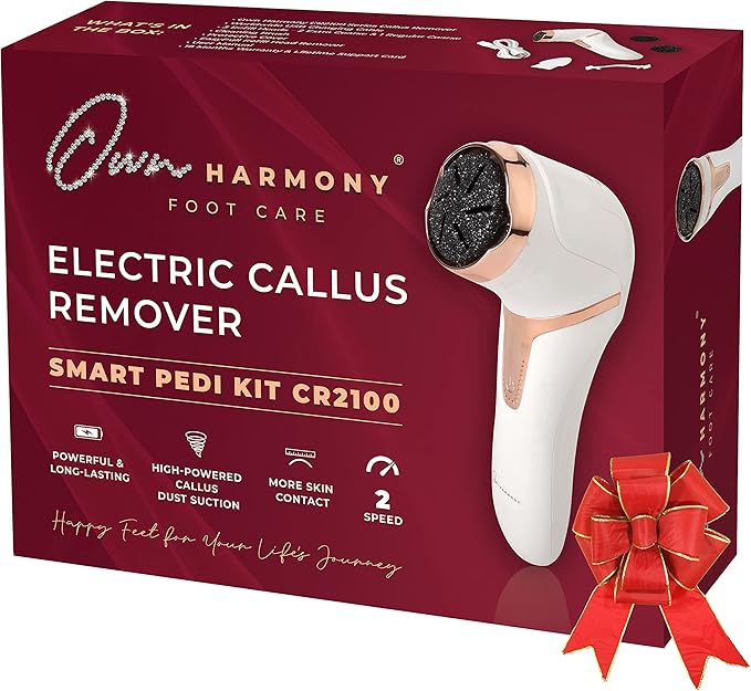 Own Harmony Electric Callus Remover with Vacuum - Foot Care for Women - Professional Pedicure Tools for Powerful Pedi Care Vac - 3 Rollers Electric Feet File CR2100 - Best for Hard Dry, Cracked Heels