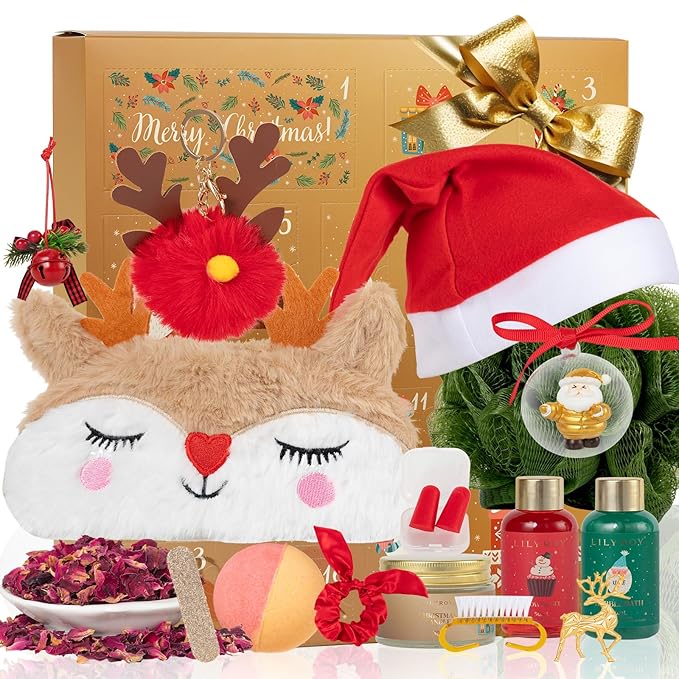 2025 Christmas Gifts for Women Mom - 16 Pcs Luxury Gift Box with Brooch and Cute Sleeping Mask, Bath and Body Spa Gift Set for Women｜Spa Set Bath Gift Idea for Female Friends