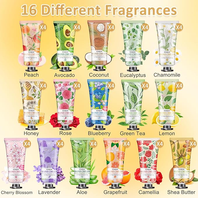 64 Pack Moisturizing Hand Cream Set, Christmas Gifts for Women, Bulk Hand Lotion Travel Size for Dry Cracked Hands, Mini Hand Cream for Mom Gifts, Stocking Stuffers, Thank You Gifts