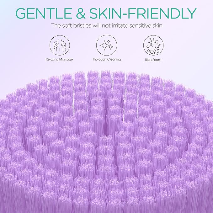 VOYOR Electric Body Brush Back Scrubber Silicone Body Scrubber Two-Way Rotating Brush Head for Deep Cleaning, Exfoliation, 4 Attachments Long Handle IPX6 Rechargeable Shower Brush BC300 (Purple)