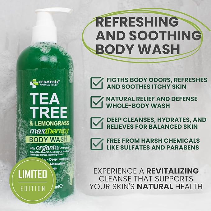 Tea Tree Lemongrass Body Wash MaxTherapy, Itchy Skin Relief, Antifungal Defense, Fights Body Odor, Soothes Jock Itch & Athlete's Foot, Intimate Wash, Men & Women, 2-Pack, Limited Edition