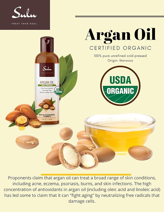 4 OUNCES Pure Certified Organic Cold Pressed Unrefined Extra Virgin Moroccan Argan Oil