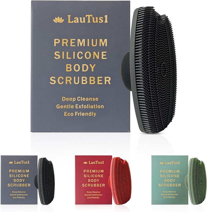 Silicone Body Scrubber – Exfoliating Shower Brush with Suction Handle & Hook, Soft Loofah for Men, Women, Babies, Gentle, Hygienic, Reusable - Graphite Black