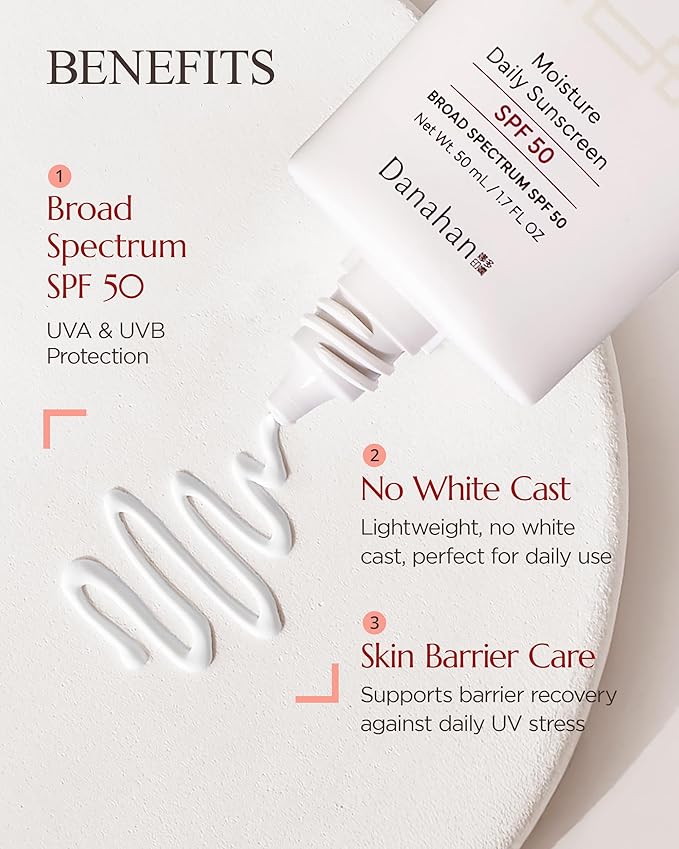 Moisture Daily Sunscreen SPF 50 - Korean Face Sunscreen, Broad Spectrum UV Protection with Ginseng & Niacinamide - Hydrating Lightweight Formula, No White Cast, K-Beauty, 1.7 oz.
