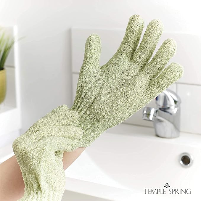 Temple Spring Exfoliating Glove, Rayon Bamboo Exfoliating Body Scrubber, Loofah Washcloth, Exfoliate Loofa Shower Scrubber, Body Exfoliator Scrub, Shower Loofah Bath Sponge - Sage Green