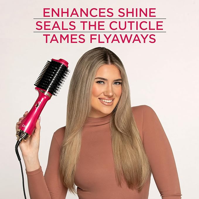 CHI Volume Styler, Blowout Brush for Amplified Volume, Heated Comb to Smoothen & Straighten Hair, 2-in-1 Hair Tool, Pink