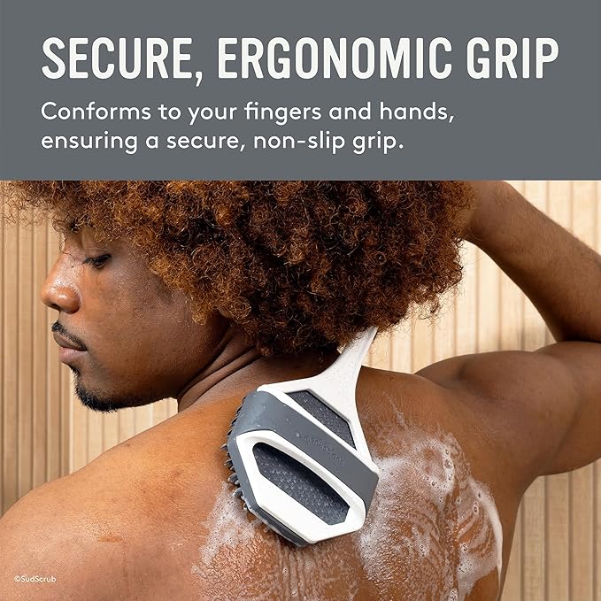 Sud Scrub® Extender Handle, Back Scrubber Attachment for Silicone Body Scrubber, Shower Scrubber for Body, Long Handled Scrub Brush for Shower, Back Brush for Shower (Speckled White)