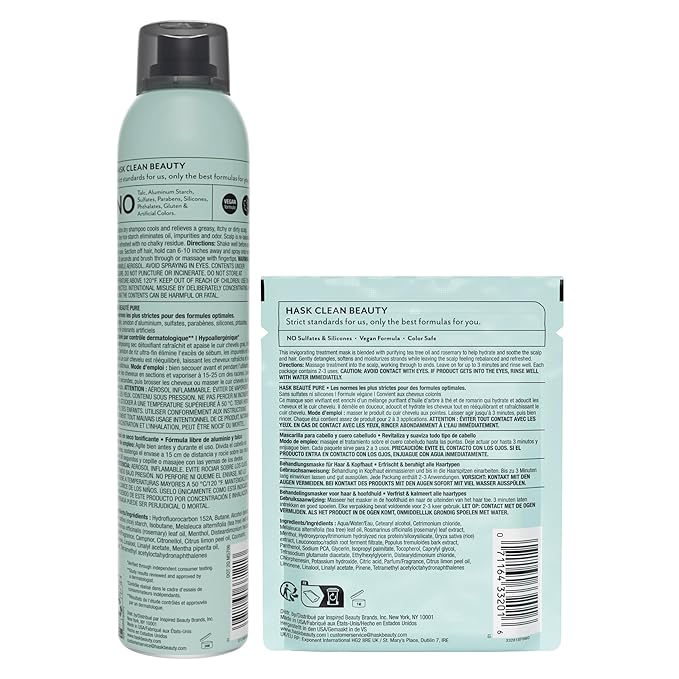 HASK Dry Shampoo Duo (4.3oz-Qty 2) & Deep Conditioner Packette, Aluminum-Free, Sulfate-Free, Paraben-Free, Color Safe, for All Hair Types (Tea Tree)