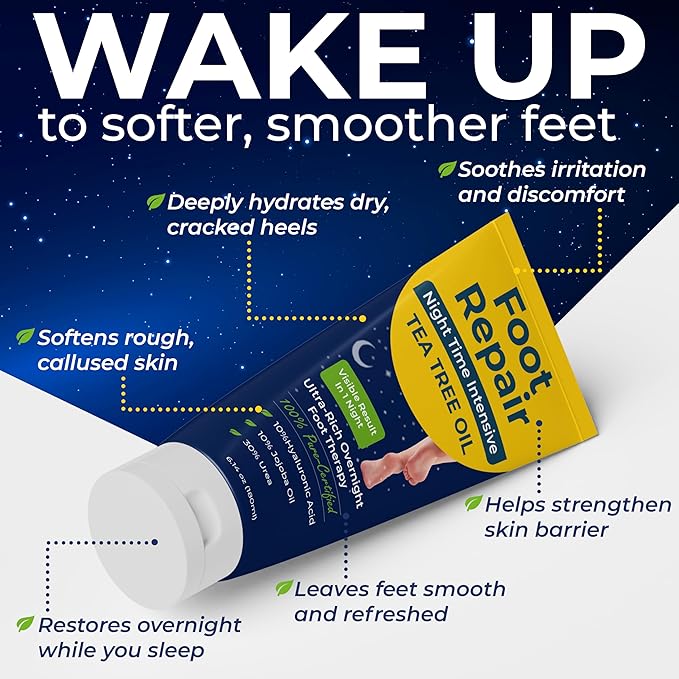 Foot Cream for Dry Cracked Heels and Feet – Tea Tree Oil Heel Cream | Cracked Heel Treatment & Ultra-Rich Overnight Foot Repair | Softens, Soothes & Restores Rough Skin | Fast-Absorbing, 6.14 oz