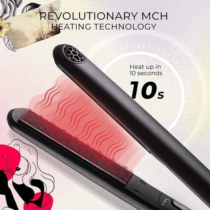 TYMO SWAY Hair Straightener with 10s Fast Heating, 1 Inch Professional Flat Iron Curling Iron in One with 32 Adjustable Temp, Automatic Shut Off, Dual Voltage