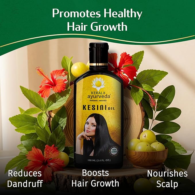 Kerala Ayurveda Kesini Hair Oil (3.38 fl oz) | Herbal Blend with Bacopa, Hibiscus, Amla, Indigo, Castor & Coconut Oil | Deeply Nourishes Dry Scalp & Strengthens Hair | Paraben-Free, Mineral Oil-Free