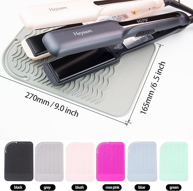 Heysam Professional Heat-Resistant Mat for Straighteners and Curling Irons, Portable Heat Tool Protector, Silicone Material-Protects Your Vanity, Standard Size: 9"x6.5"-Rose Red