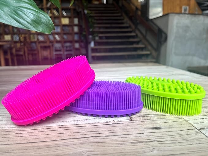 Premium Sensory Brushes for Kids or Autism,Soft Silicone Body Scrubber,2 in 1 Sensory Room Occupational Therapy,Silicone Loofah,Pets Shower Brush Bath Brush Shampoo Brush (3pcs(Oval))