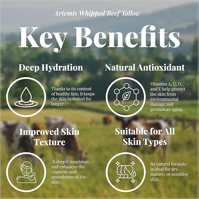 Beef Tallow for Skin - Beef Tallow face and body Balm, Natural Cream, 6 oz (Pack of 1) | Grass-Fed Beef Tallow, All-Natural Moisturizer, Whipped Beef tallow Cream for Smooth Skin, Vitamins A, C, D, E