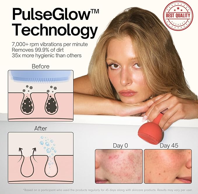 Palm Face Clean Pro⁺ - Electric Silicone Face Scrubber for Acne with 7000+ Sonic Pulses - IPX7 Waterproof Rechargeable Exfoliator with Slip-Free Grip, 3 Speed Settings & Phthalate-Free - Jet