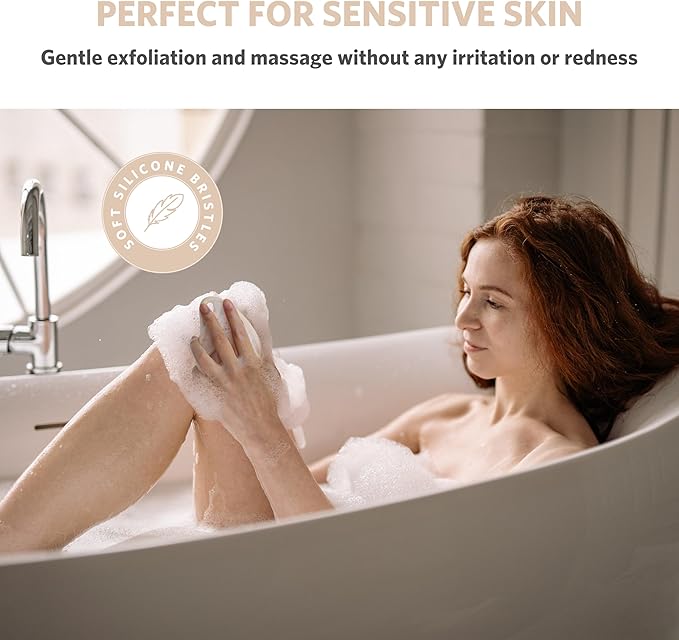 Sndyi Silicone Body Scrubber, Gentle Exfoliating Body Scrubber for Sensitive Skin, Leaf Shaped Shower Scrubber for Body with Lathering Bristles, Silicone Loofah Body Brush for Showering, Oatmeal