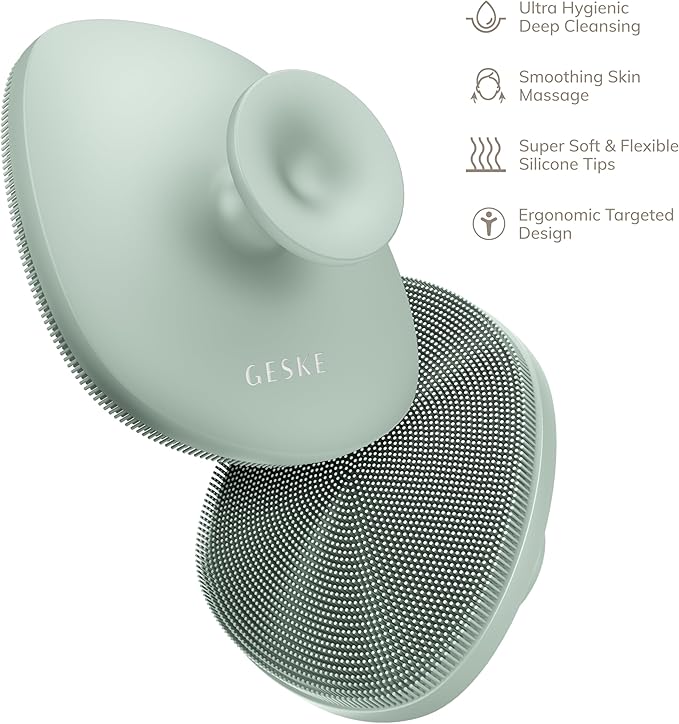 GESKE Body Brush | 4 in 1 | Cleansing Brush for The Entire Body | Professional Deep Cleaning | Soft Silicone Bristles | Ergonomic Two-Finger Design | Cleanses & Massages