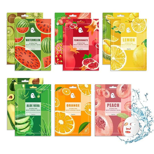 10PCS Hydrating Face Masks,Moisturizing Facial Masks for Women and Men,Fruit Overnight Facial Sheet Mask,Lightweight and Non-greasy Face Sheet Mask for All Skin Type 11