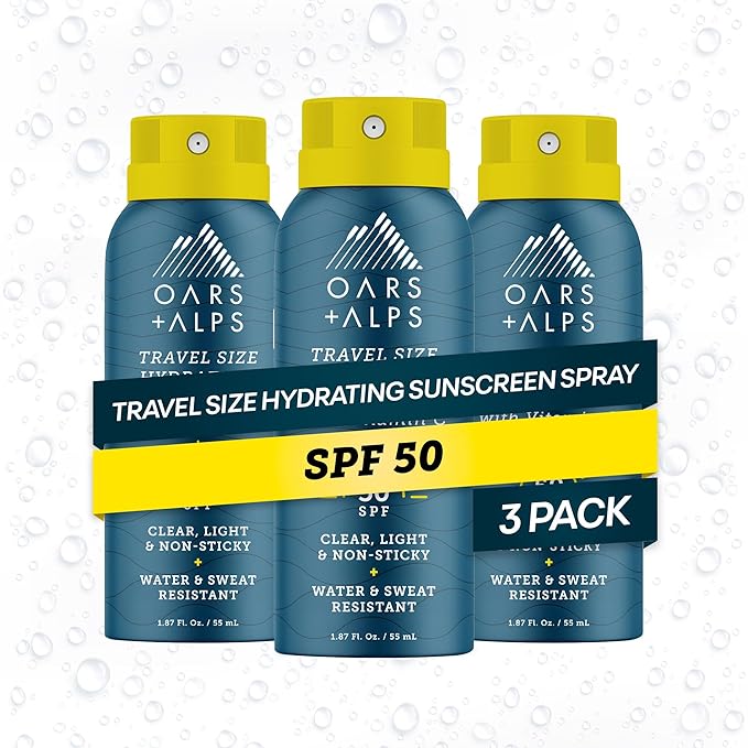 Oars + Alps Sunscreen Spray for Face & Body Spray Sunscreen Infused with Vitamin C & Antioxidants, No White Residue, Water & Sweat Resistant, All Skin Types, Lightweight, Hydrating, SPF 50, 1.87Oz,3pk