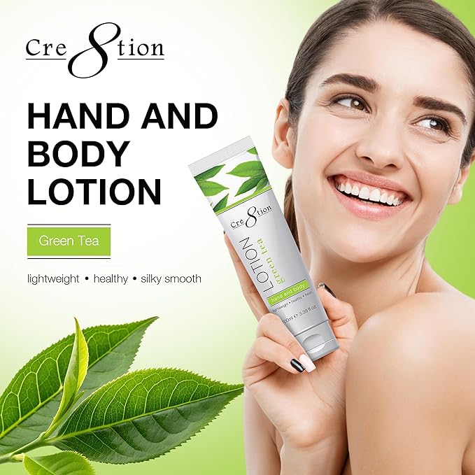 Cre8tion Spa Green Tea Hand & Body Lotion, Luxurious Lightweight Moisturizer for Silky, Smooth Skin, 3.3 Fl Oz