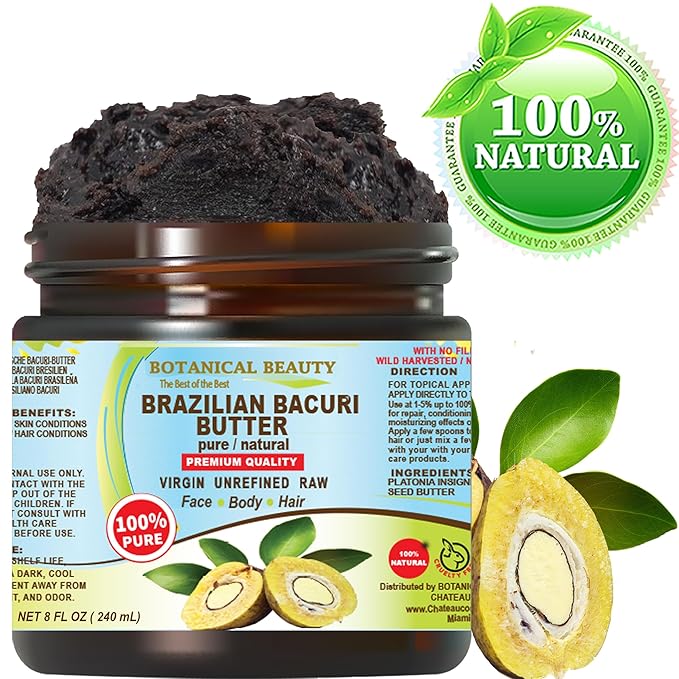 Botanical Beauty Brazilian BACURI BUTTER 100% Pure Natural VIRGIN UNREFINED for FACE, SKIN, BODY, HAIR, NAILS Skin Moisturizer Butter, Skin Nourishing Butter (8 Fl Oz)