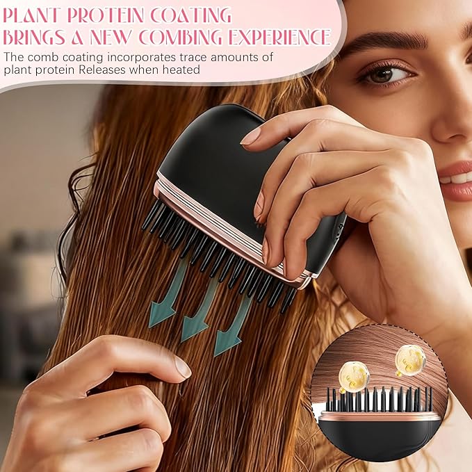 Mini Straightener,Rechargeable Portable Hair Straightener Brush,Fast Heating Hot Comb,Anti Scald Shell,3-Speed Temperature Control,Lightweight Mini Hair Straightener Brush for Home Travel Gift (Black)