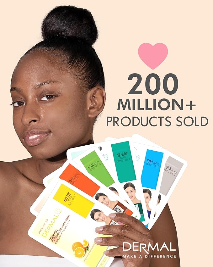 DERMAL Pomegranate Collagen Korean Facial Mask Sheet Pack of 10- Revitalizing, Vibrant Skin, Elasticity - Hypoallergenic Skin Friendly Sheet