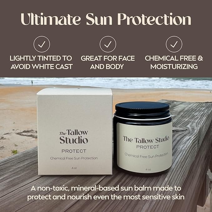 Everyday Tallow Mineral Sun Balm ~ SPF 30 | 100% Grass-Fed & Organic | Face & Body | Naturally Scented with Frankincense & Lavender Oil | Zinc Oxide | Water Resistant (2oz)