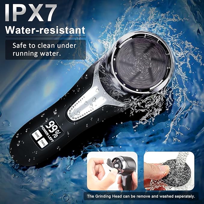 Electric Callus Remover for Feet (with Dander Vacuum), Portable Pedicure Kit Foot File Callus Remover, Rechargeable Waterproof Foot File for Foot Care Deadskin Remover with 9Head&LCD Display