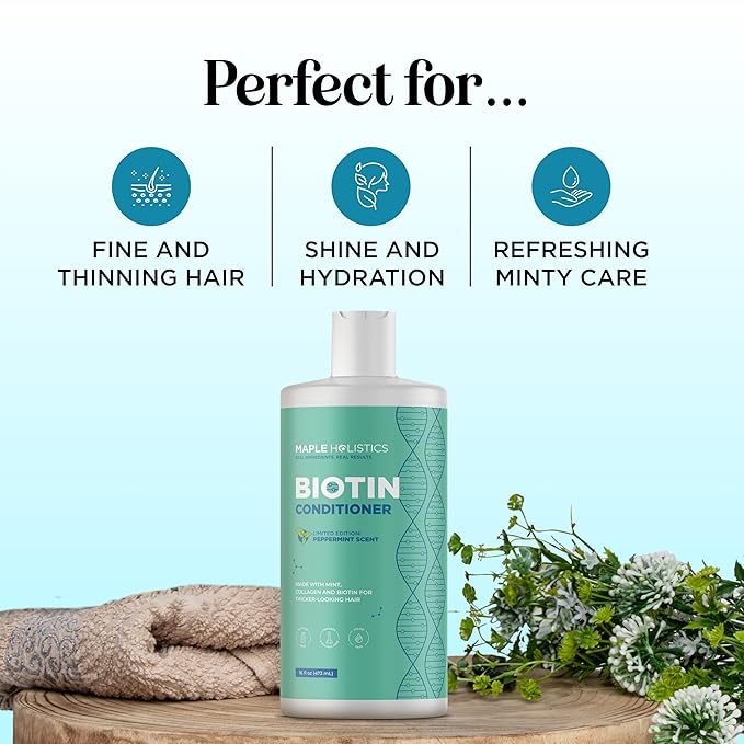 Volumizing Biotin Conditioner for Thinning Hair - Volumizing Conditioner for Fine Thin & Weak Hair - Sulfate Paraben & Silicone Free Hair Conditioner Nourishing Plant Proteins & B Vitamins (Mint)