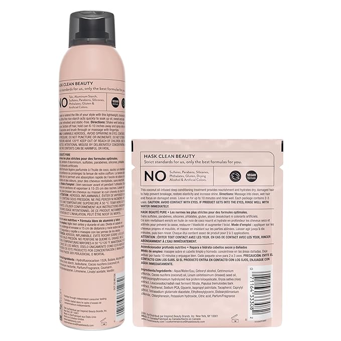 HASK Dry Shampoo Duo (4.3oz-Qty 2) & Deep Conditioner Packette, Aluminum-Free, Sulfate-Free, Paraben-Free, Color Safe, for All Hair Types (Coconut)