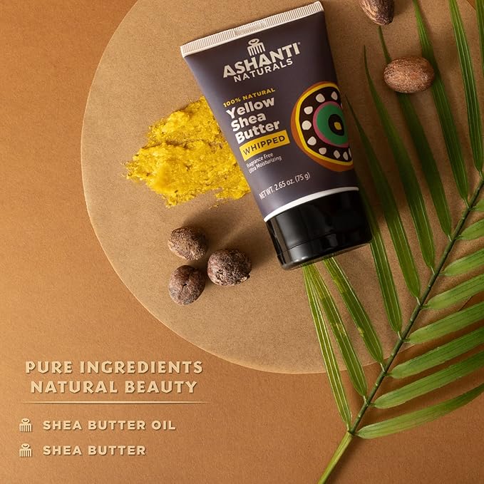 Ashanti Naturals Yellow Whipped Shea Butter | 100% Natural African Shea Butter | Moisturizing and Fragrance Free (2.65 oz Tube)
