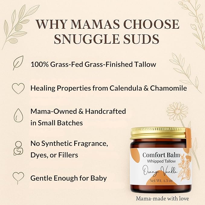 Whipped Tallow Balm – 100% Grass Fed Beef Tallow for Baby, Eczema & Sensitive Skin; Gentle Family Moisturizer for Dryness (Orange Vanilla)