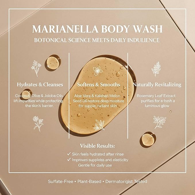 Jaboneria Marianella Rosewood & Litsea Cubeba Body Wash, 16 fl oz – Moisturizing Cleanser with Kalahari Melon Seed Oil, Woody Citrus Aroma for Smooth Skin