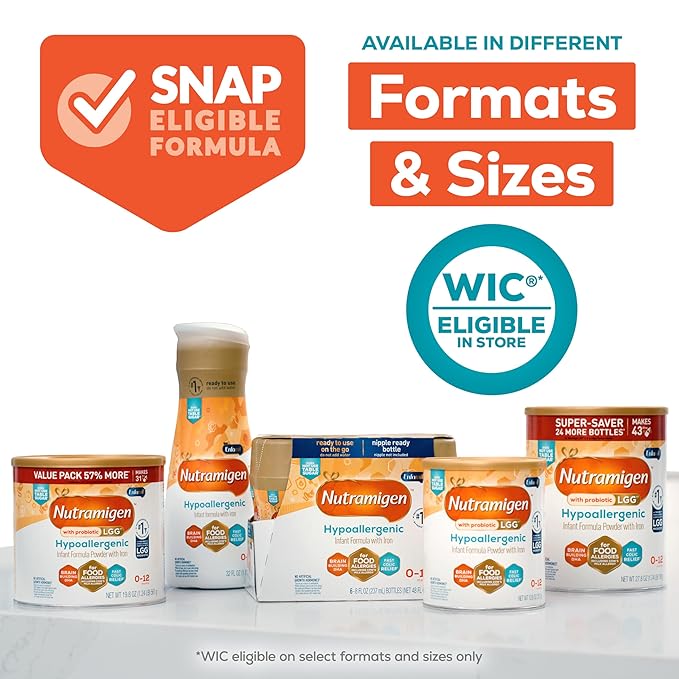 Enfamil Nutramigen Hypoallergenic Baby Formula with Iron, Lactose Free, Colic Relief from Cow's Milk Allergy Starts in 24 Hours, Brain Building DHA, Probiotic LGG for Immune Support, 19.8 Oz Can