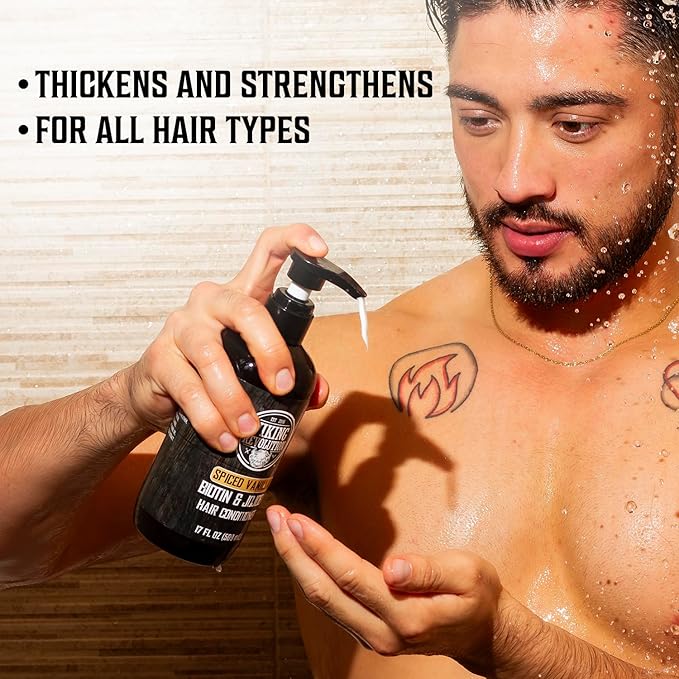 Viking Revolution Sweet Tobacco Mens Shampoo and Conditioner Set with Biotin and Jojoba Oil - Natural Hair Shampoo and Hair Conditioner for Men with Vitamin B5 - Mens Shampoo for Thinning Hair (17Oz)